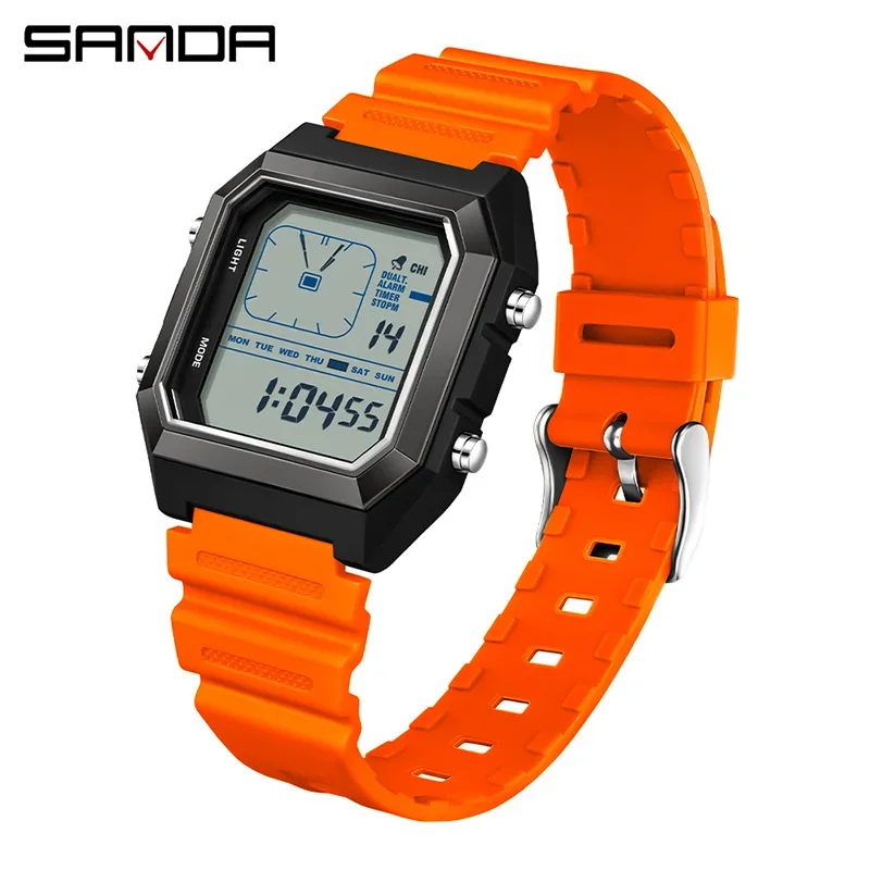 Reloj Digital Para Hombre (naranja) Para Deportes Al Aire Libre, Cronógrafo Luminoso Multifuncional, Calendario, Resistente Al Agua.