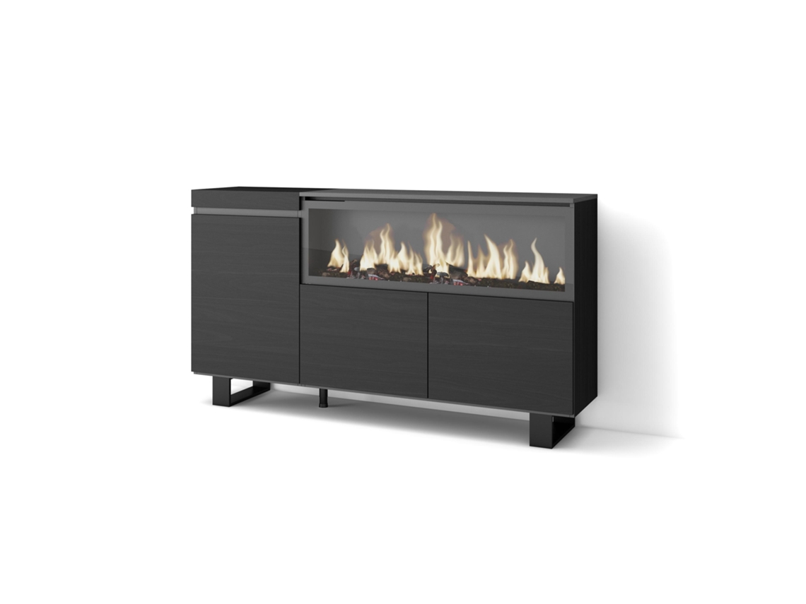 Aparadores para salón, 160, 3 Puertas, Chimenea eléctrica XXL, Diseño industrial, Negro SKRAUT HOME