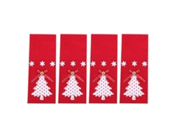 Juego de 4 bolsas para cubiertos plateadas con forma de árbol de Navidad para fiestas navideñas - Nostalgia88
