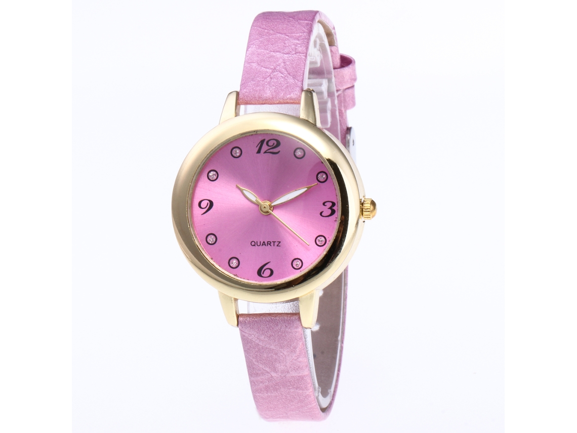 Reloj De Pulsera Para Mujer Zhoulianfa De Acero Cuadro Redondo Correa Pu Rosa