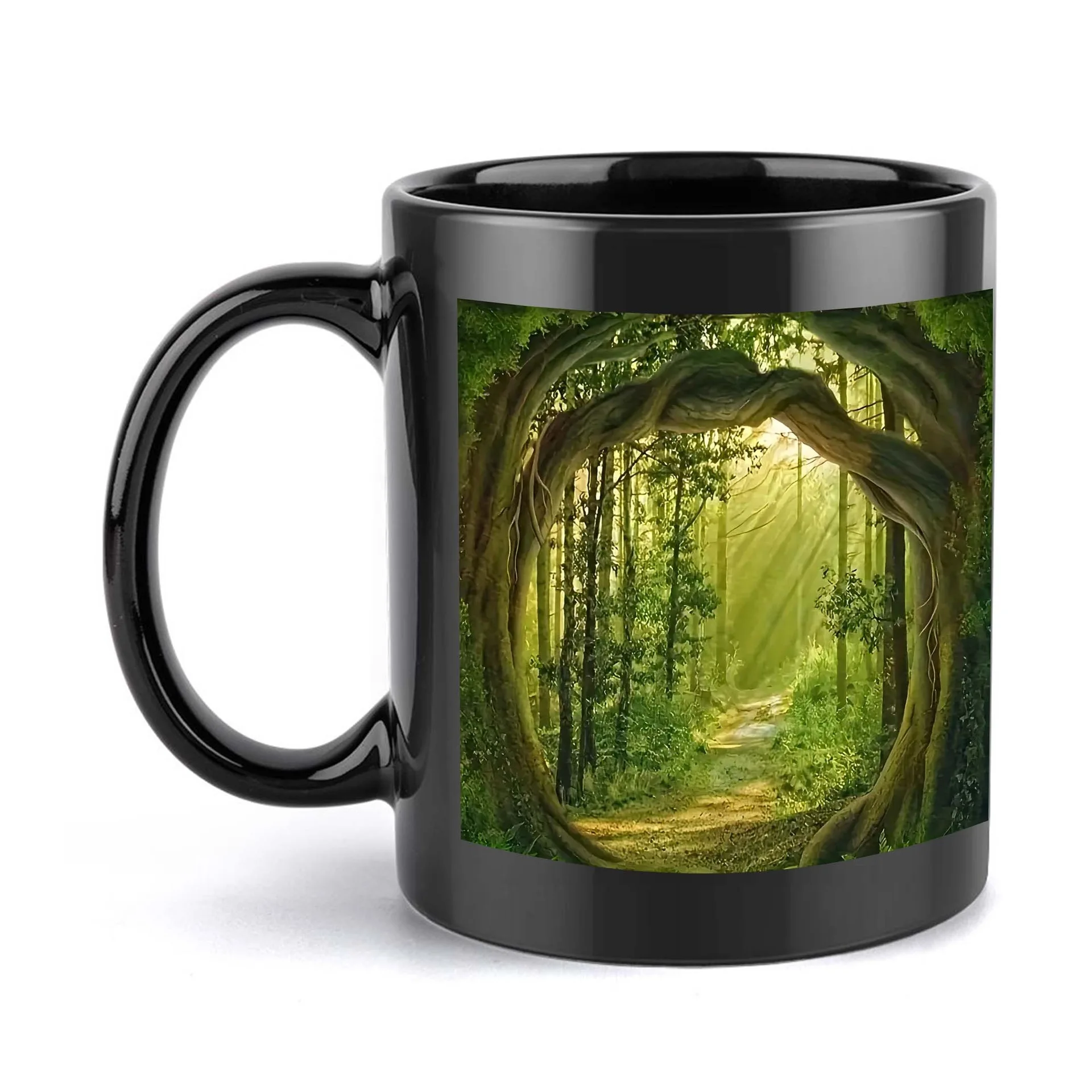 Taza De Café De Cerámica Sunshine Forest (negra, 330 Ml) Taza De Té Con Leche 3d