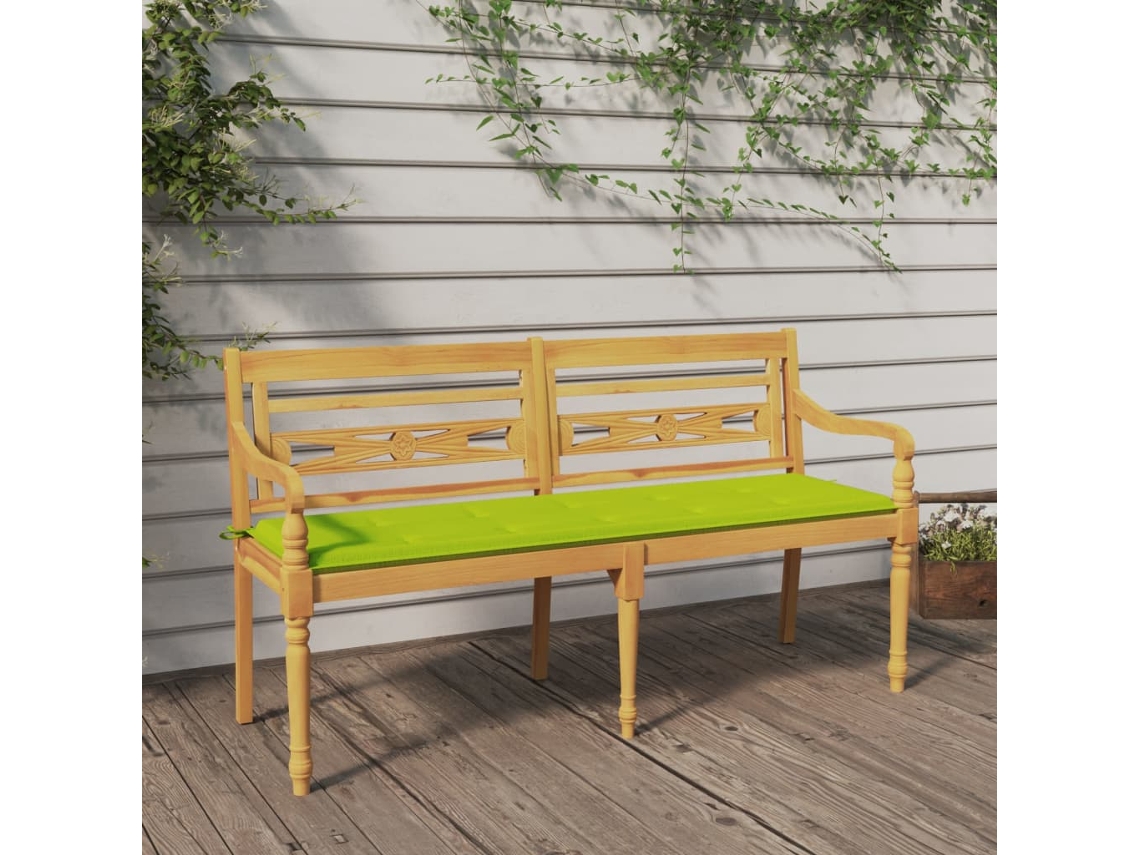 Lovely Home Banco Batávia con Cojín Verde Brillante 150 Cm Teca Maciza