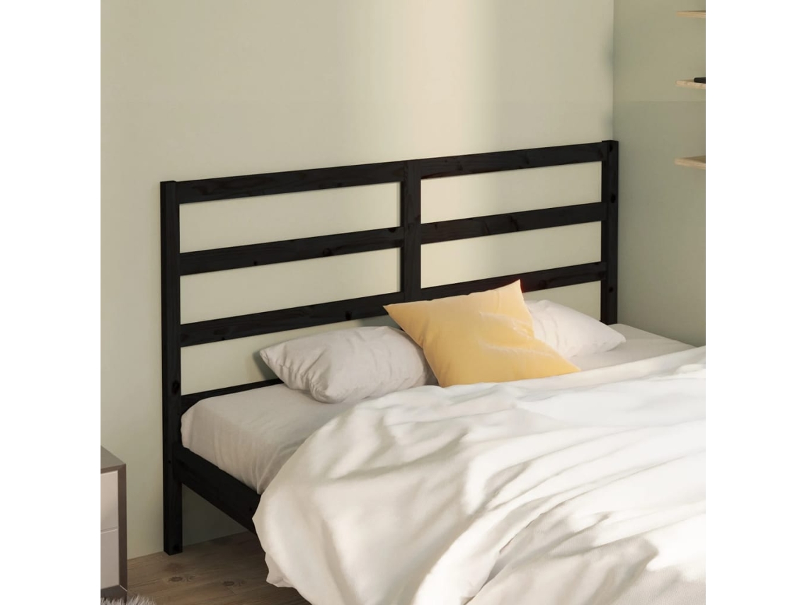 Cabecero De Cama Madera Maciza De Pino Negro 146x4x100 Cm