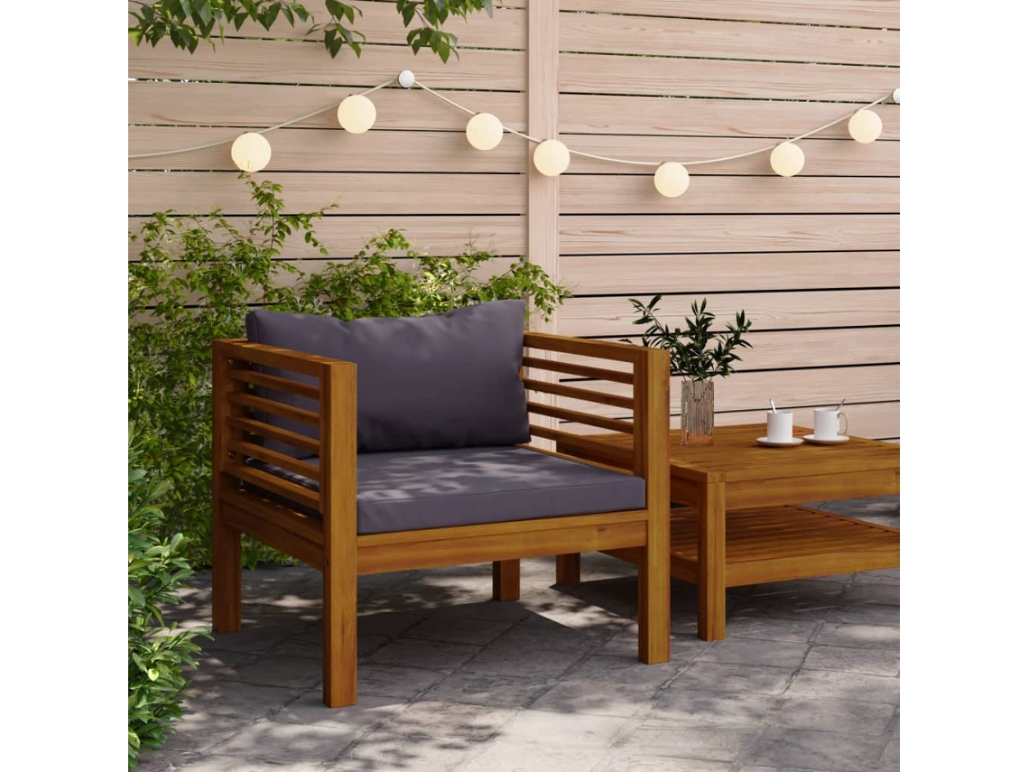 Silla De Jardín Con Cojines Gris Oscuro Madera Maciza Acacia
