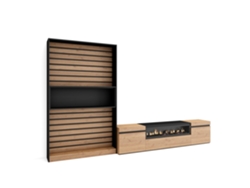 Muebles de Salón para TV SKRAUT HOME Para TV hasta 80", Chimenea eléctrica, Roble y Negro (310x186x35 cm)