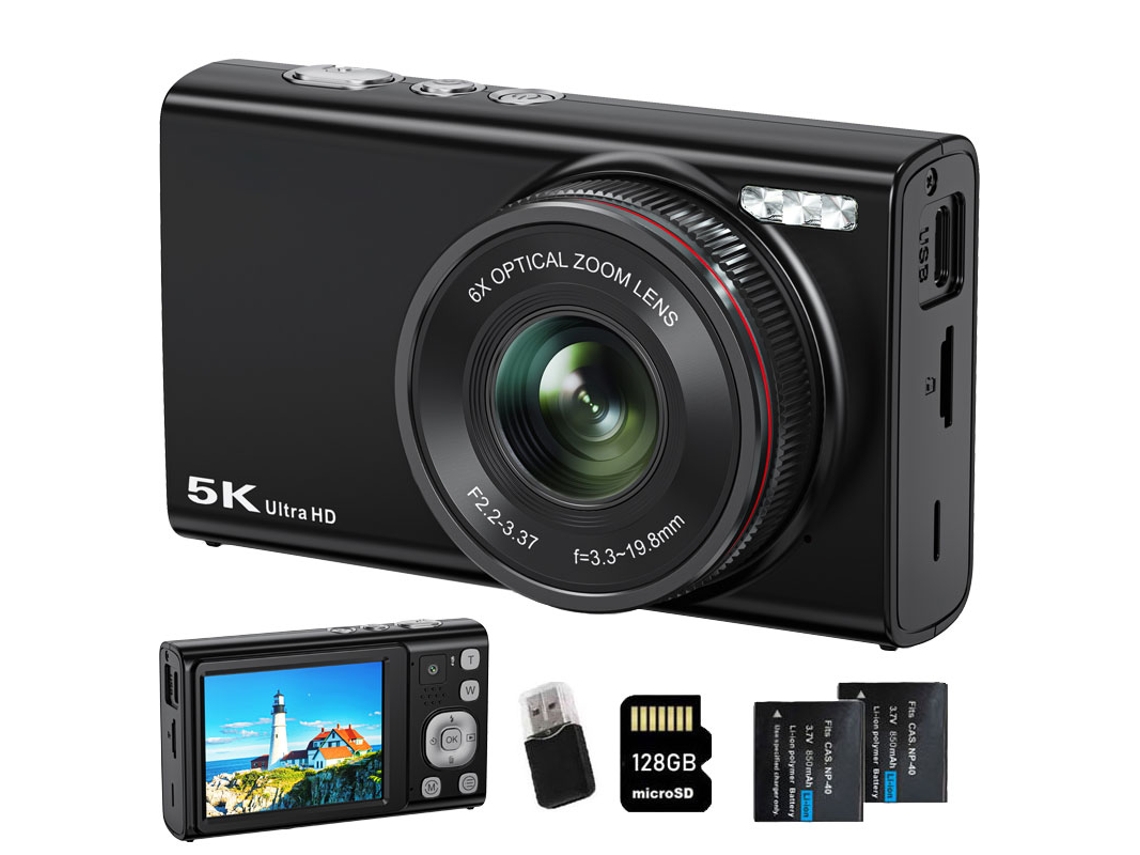 Cámara Digital Szsmart Dc422 5k 96mp Zoom Óptico 6x Cámara Dual Enfoque Automático Webcam Para Vloggers + Tarjeta De Memoria De 128 Gb + 2 Baterías