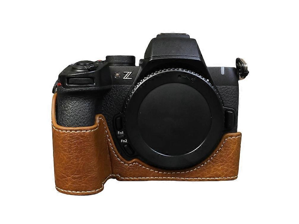 Estuche de piel sintética con textura de búfalo compatible con Nikon Z 50 II, estuche de medio cuerpo para cámara con ranura para batería Facpoet
