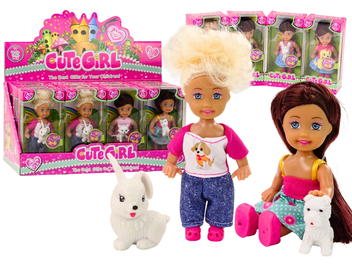 Mini muñeca con pelo largo y ropa de animales de colores B.active