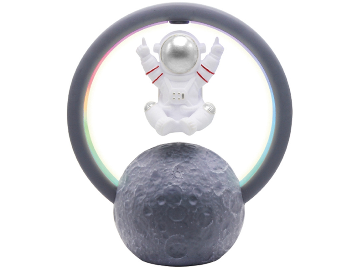 Alto-falante Bluetooth Astronauta Com Maglev E Luz Rgb Ajuste Por Toque Som Surround 360 Graus Prata 598a