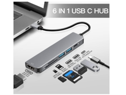 Adaptador multipuerto USB C a HDMI 6 en 1 con HDMI 4K, 1 USB 3.0/1 USB 2.0, carga PD de 60 W, lector de tarjetas Micro SD/SD Yizhood (gris)