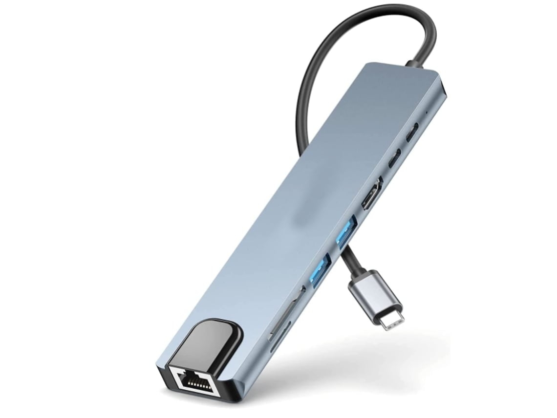 Concentrador USB C 9 en 1 con Ethernet, HDMI, 4K, 2 puertos de datos USB, USB C, 100 W PD, ranura para tarjeta TF/SD, color gris Lalamoli