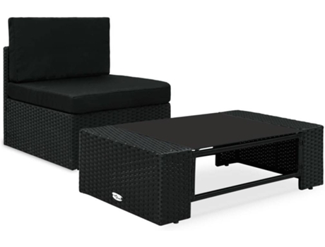 Conjunto 2 de muebles de jardín VIDAXL ratán sintético negro