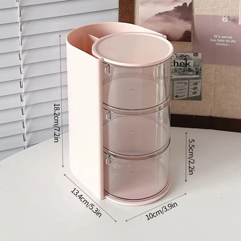 (rosa De 3 Capas) Caja De Almacenamiento De Cosméticos, Caja De Almacenamiento De Cojín De Base De Baño