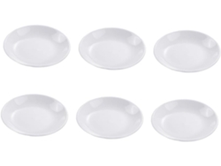 Juego de 6 platos para salsas y condimentos de cerámica blanca, diseño sencillo y decorativo.