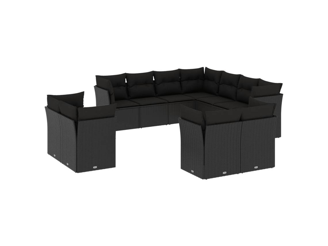 Conjunto de 11 sofás de jardín con cojines de mimbre, color negro, EXCLUSIVA MAISON (N/D)