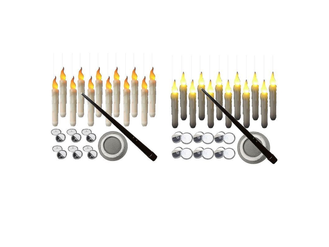 Velas Flotantes Con Varita De Control Remoto, 12 Unidades Led Sin Llama, Funcionan Con Pilas, Para Halloween, Color Amarillo.