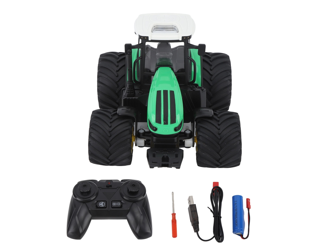 Mali trator Controle Remoto 1:24 2.4g Brinquedo Fazenda Infantil Rodas Antiaderentes Luz Presente Natal Aniversário Verde
