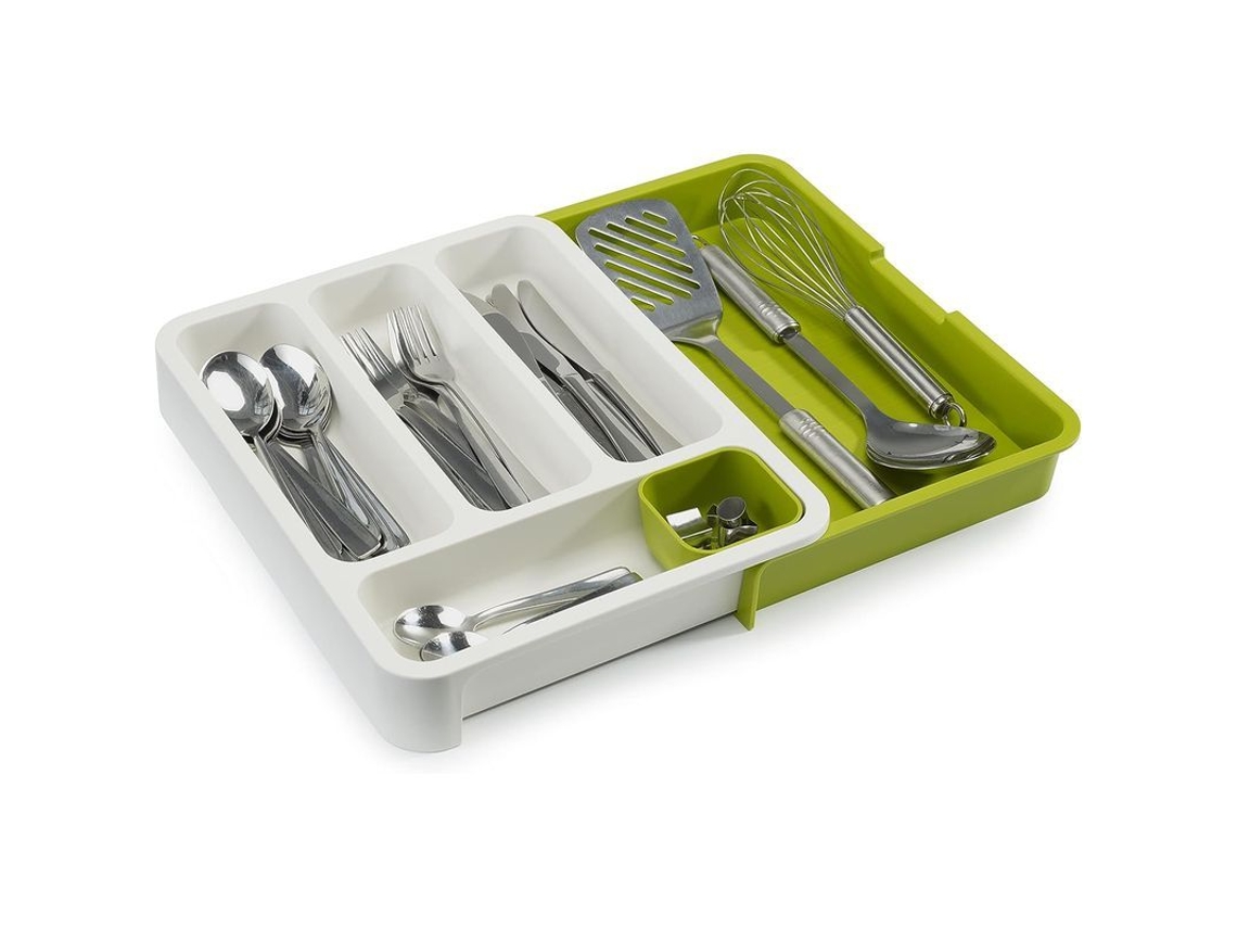 Organizador De Cajones Para Cubiertos, Extensible Y Ajustable - Blanco/verde