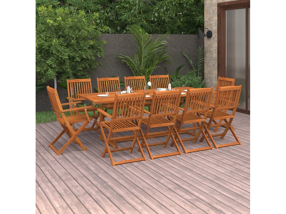 Juego de comedor de jardín de 11 piezas, 220 x 90 x 75 cm, madera maciza de acacia, DKD Home Decor