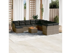 Conjunto de sofá de jardín de 12 piezas con cojines, ratán gris, DKD Home Decor