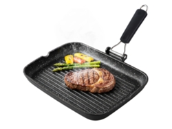 Sartén para parrilla de inducción, antiadherente de titanio, 34 x 24 cm, aluminio fundido libre de PFOA, mango plegable, Briebe, GP1160