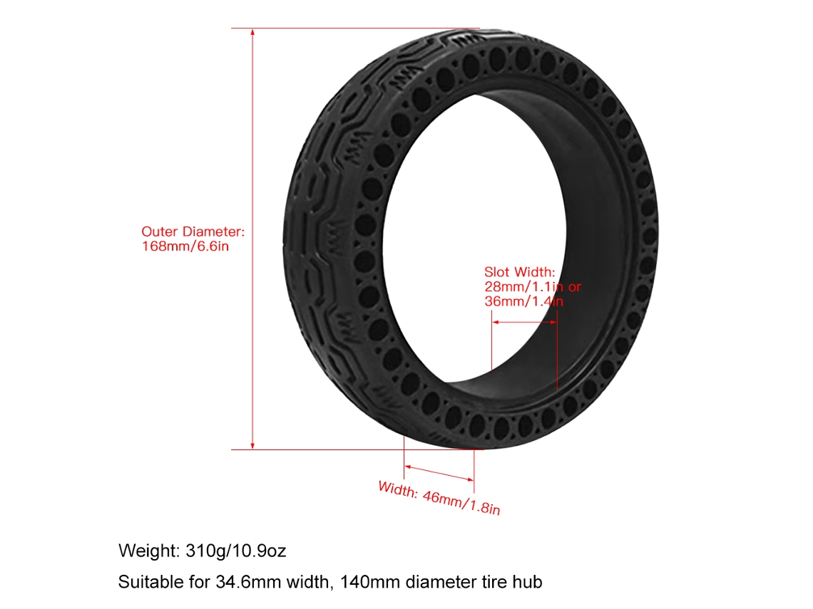 Neumático De 6,5 Pulgadas De Caucho Tpe Macizo Con Estructura De Panal Para Patinete Eléctrico Con Absorción De Impactos.