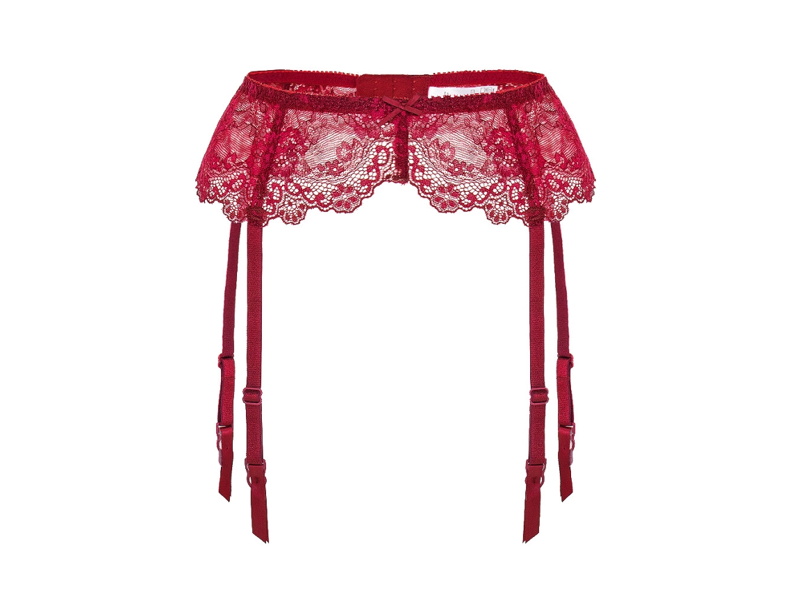 Cintura Alta Sexy Chrui Com Ligas Vazadas Em Renda, Tamanho: S (vermelho)