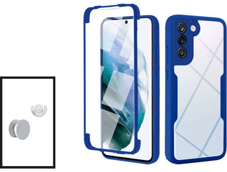 Kit Carcasa 360° Protección Frente y Verso + 1 HandHolder + 1 Soporte Samsung Galaxy S21 FE 5G GIFT4ME Azul Oscuro