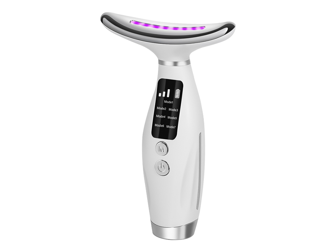 Aparelho de Beleza para Rosto e Pescoço, 7 Cores de Luz, Massageador Facial Antirrugas, Dispositivo de Lifting Recarregável Via Usb MDUG