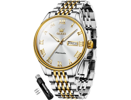 VEANXIN Reloj automático de acero inoxidable resistente al agua con calendario luminoso para hombre(esfera blanca)