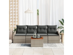 Conjunto de sofá de jardín de 5 piezas con cojines, mimbre gris, poliéster, acacia, Wsd846703 Lovely Home