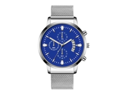 Reloj De Hombre De Cuarzo Con Calendario Dial Redondo Correa De Acero Plata Azul