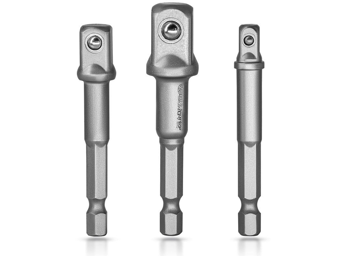 2026-conjunto De 3 Adaptadores Mandrel Hexagonal Cuadrado 1/4", 1/2", 3/8" De Acero Vanadio-cromo
