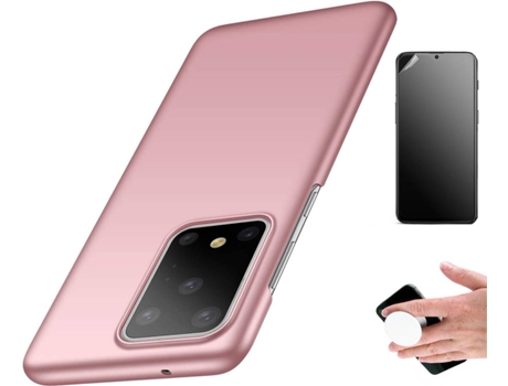 Kit Carcasa Y Protector Samsung S20 Ultra Ultimatte Turtleshell Y Popsocket Rosa