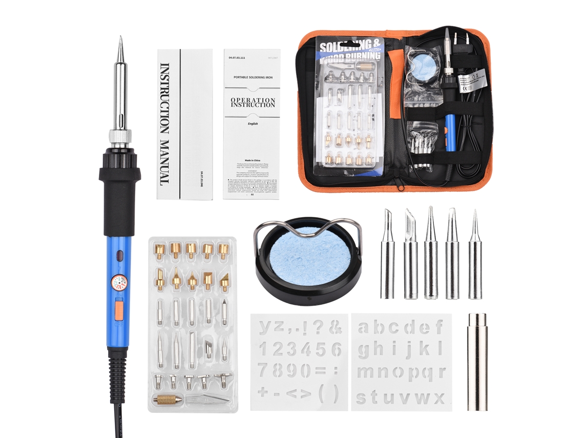 Kit De Ferro De Solda E Queimadura Em Madeira 38 Pcs Com Temperatura Ajustável 220~480℃ Para Solda E Gravura
