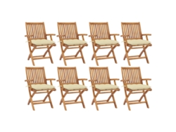 Sillas de jardín plegables de teca maciza de 8 piezas con cojines DKD Home Decor