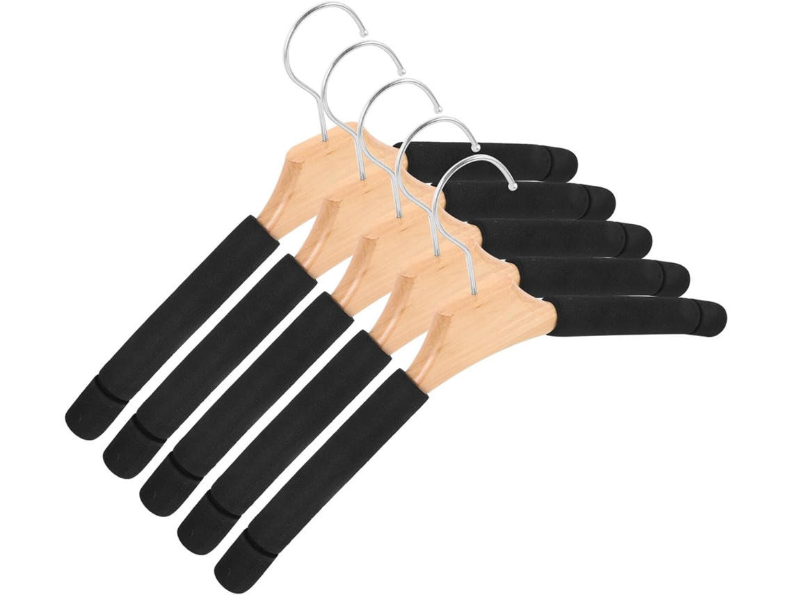 Perchas Madera Maciza Espuma Antideslizante Juego 5 Trajes Vestidos Tallas Hombre Gancho Redondo