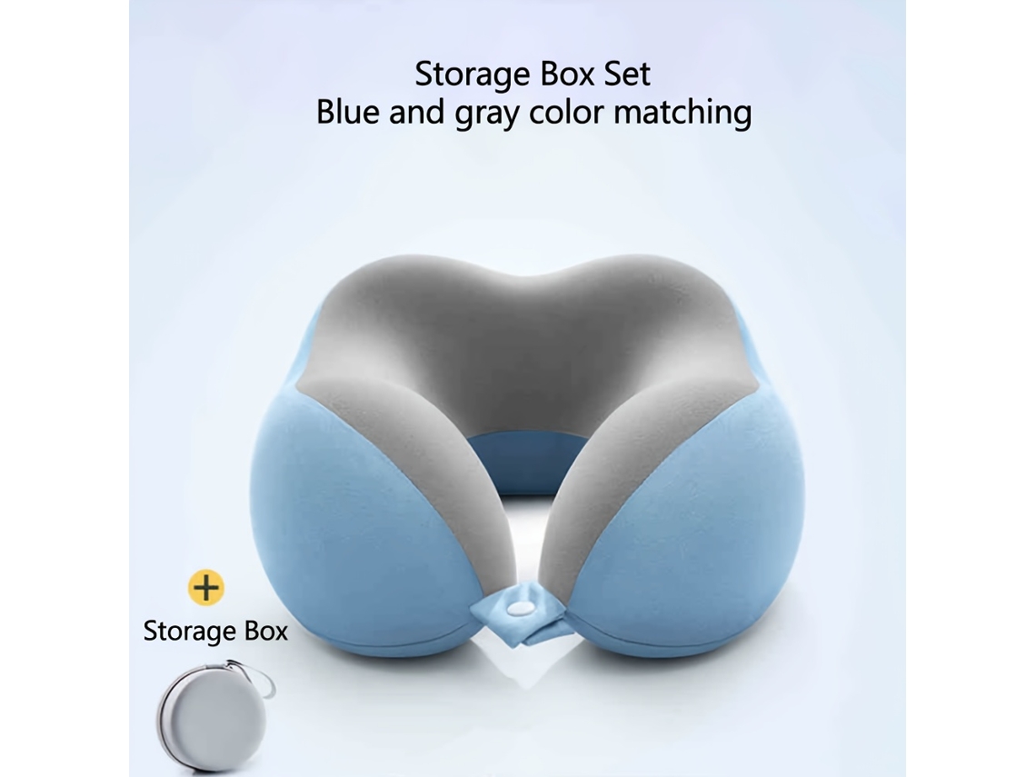 Almohada Cervical De Espuma Viscoelástica En Forma De U Cojín De Soporte Cervical De 360° Con Caja De Almacenamiento (azul) Cuich