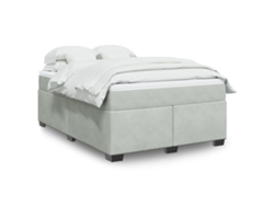 Cama Box Spring Con Colchón Terciopelo Gris Claro 140x190 Cm