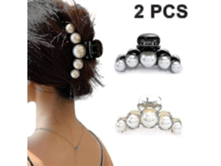 Set De 2 Pinzas Para El Pelo Grandes Con Perlas Artificiales Color Negro Y Champán