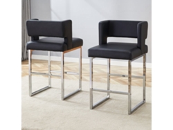 Taburetes De Bar 2 Unidades - Estilo Nórdico, Diseño Cuadrado, Patas Metálicas - Negro+plata