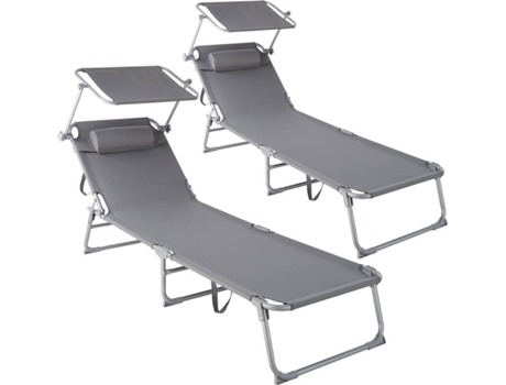 Conjunto de 2 Tumbonas TECTAKE Chloe (Gris - Acero - 161x68x111 cm)