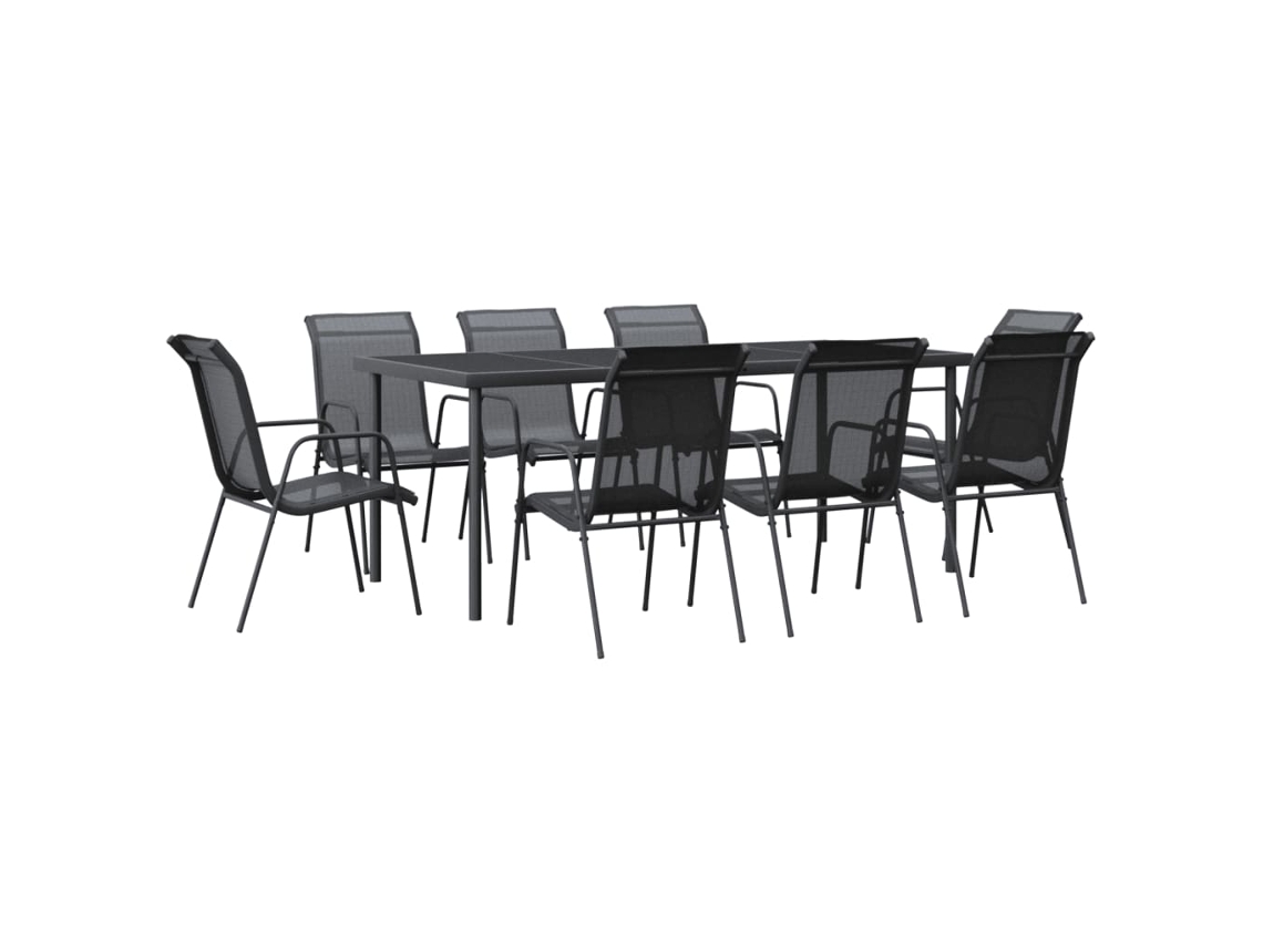 Conjunto 9 de comedor para jardín VIDAXL acero y textilene negro