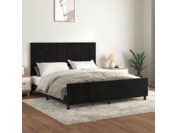 Estructura De Cama Con Cabecero De Terciopelo Negro 180x200 Cm