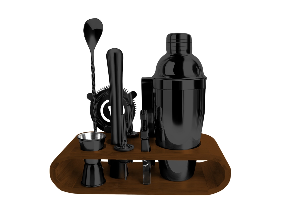 Kit De Barman: El Set Perfecto Con Coctelera De 750 Ml Para La Mejor Experiencia De Bar - Regalo Divertido - Digitallab Negro
