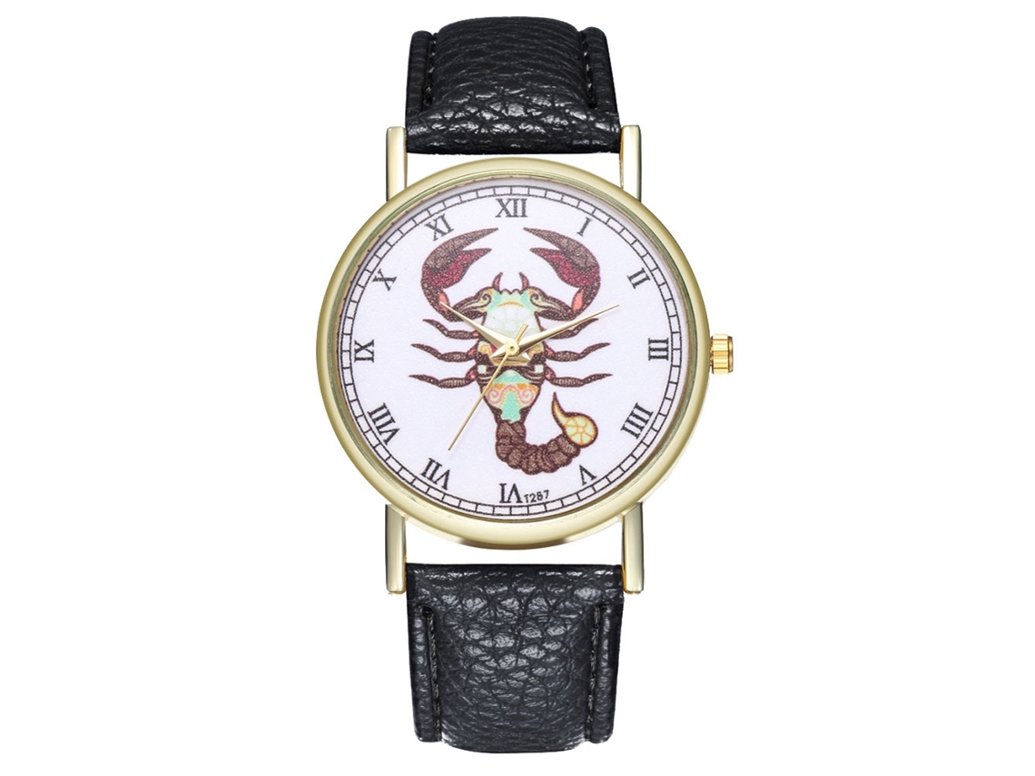 Reloj De Cuarzo Con Correa De Cuero, Diseño De Escorpio, 12 Constelaciones, Universal Unique, Negro.