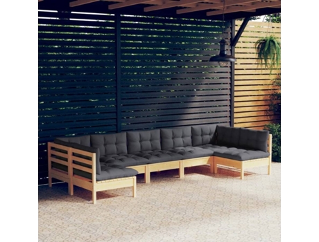 Conjunto 7 de muebles de jardín VIDAXL y cojines madera maciza pino