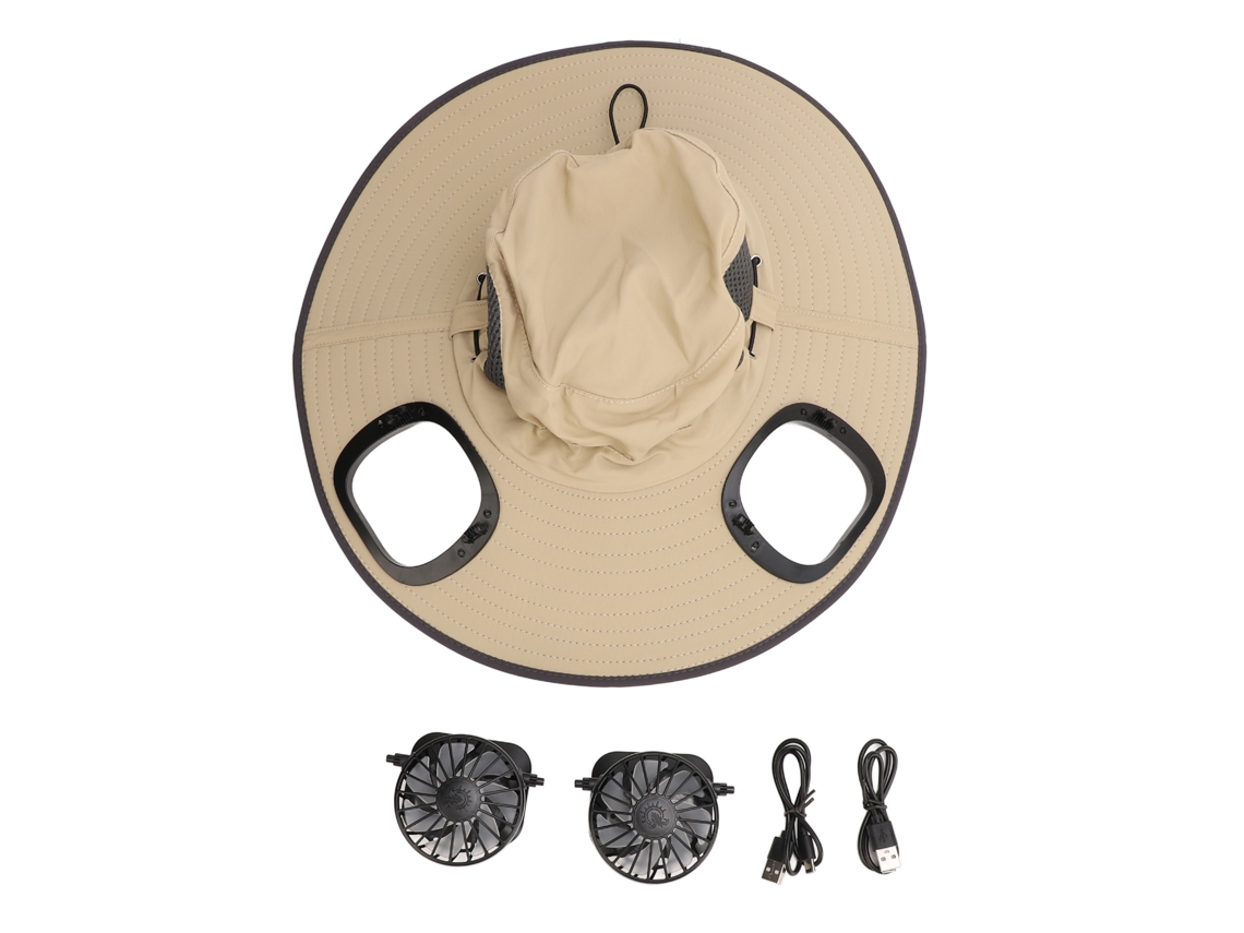 Sombrero De Sol Beige Para Hombre Con 2 Ventiladores Solares Ajustables, 3 Velocidades, Protección Upf50 Y Ala Ancha.
