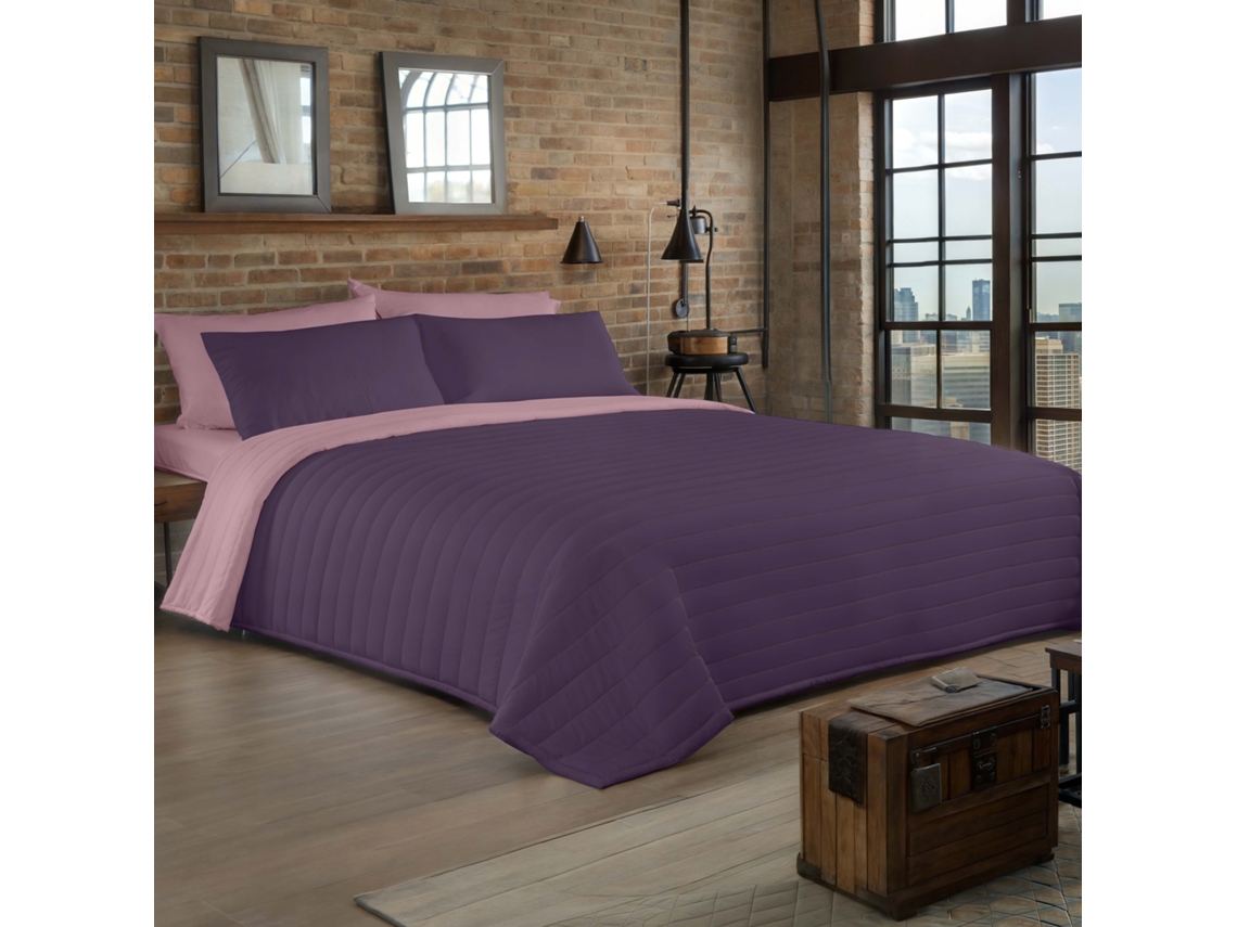 Colcha Bouti Reversible Bicolor Berenjena/rosa Viejo Cama 180