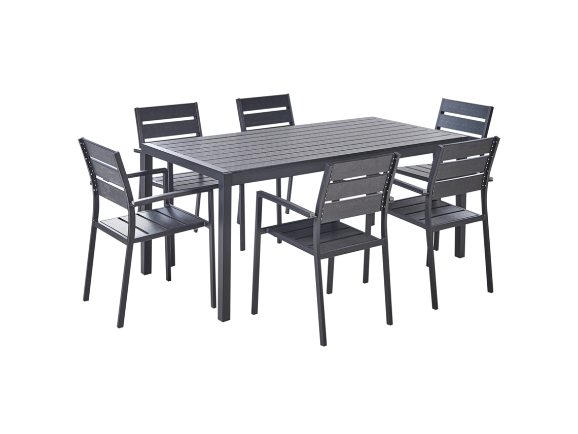 Conjunto de jardín 6 plazas de aluminio negro BELIANI Vernio